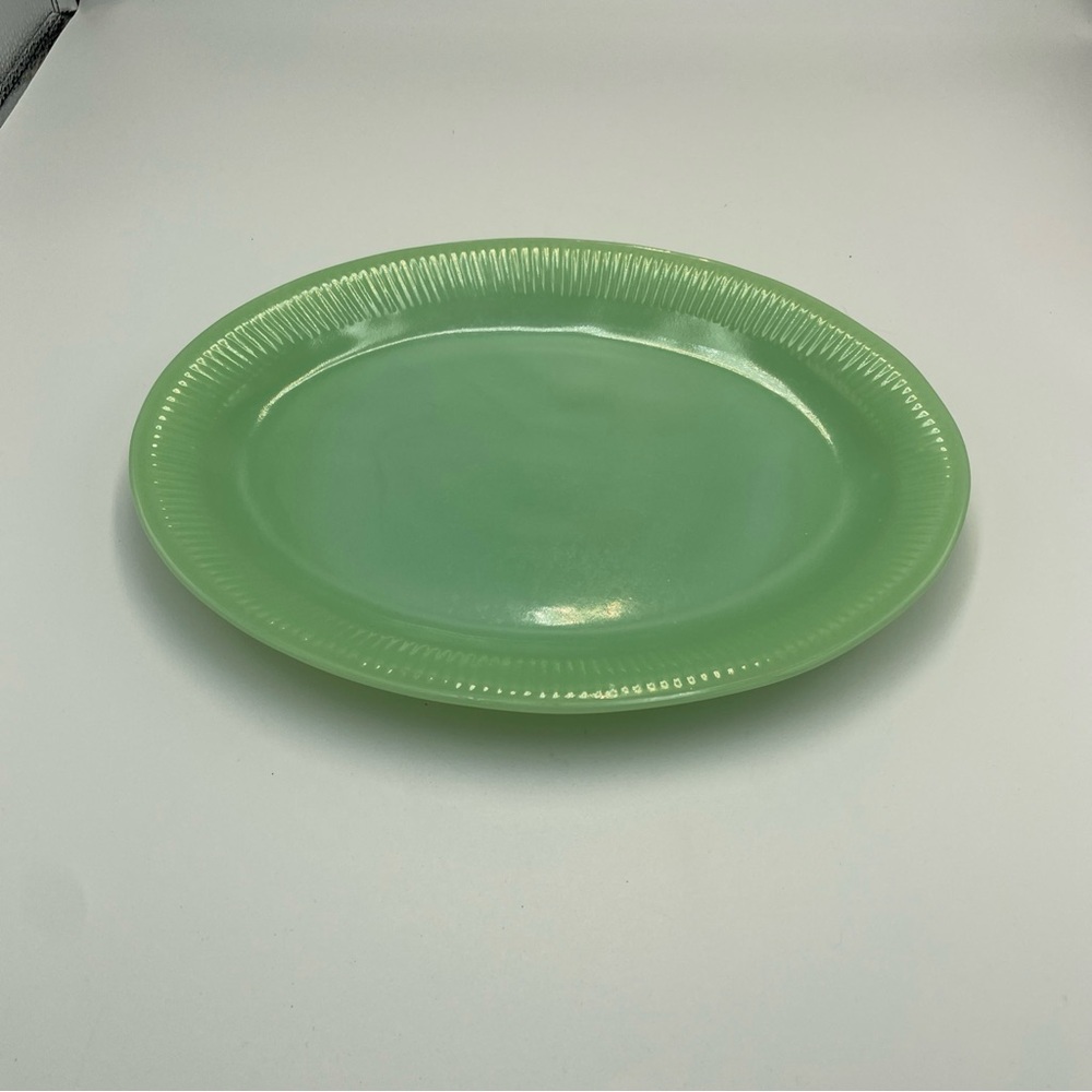 Vintage Fire King Jadeite Oval Platter Ribbed Green Glass Made in USA - Picture 10 of 10